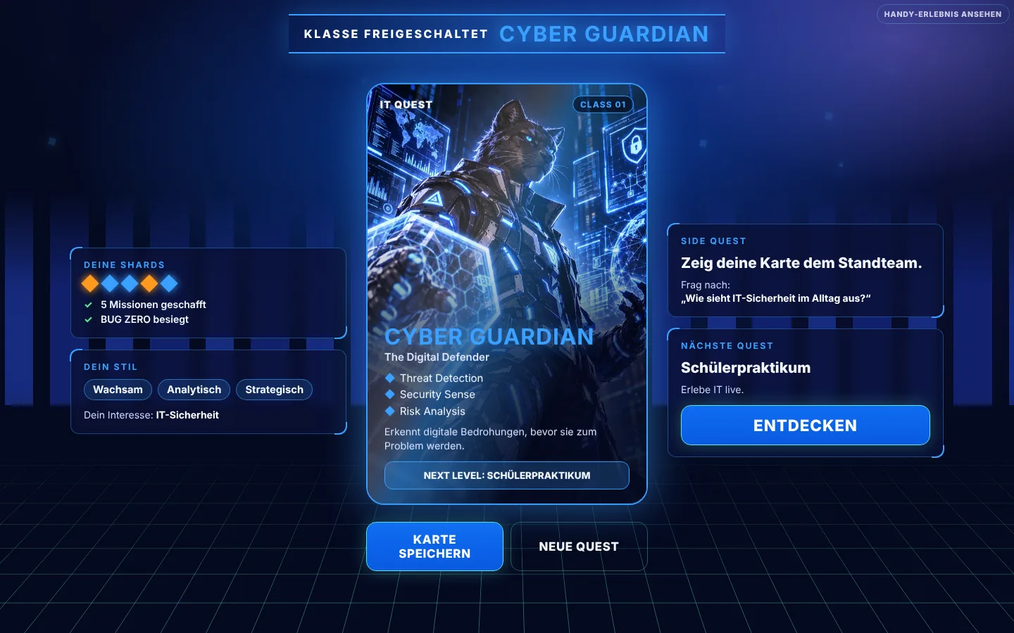 Ergebnis mit Player Card